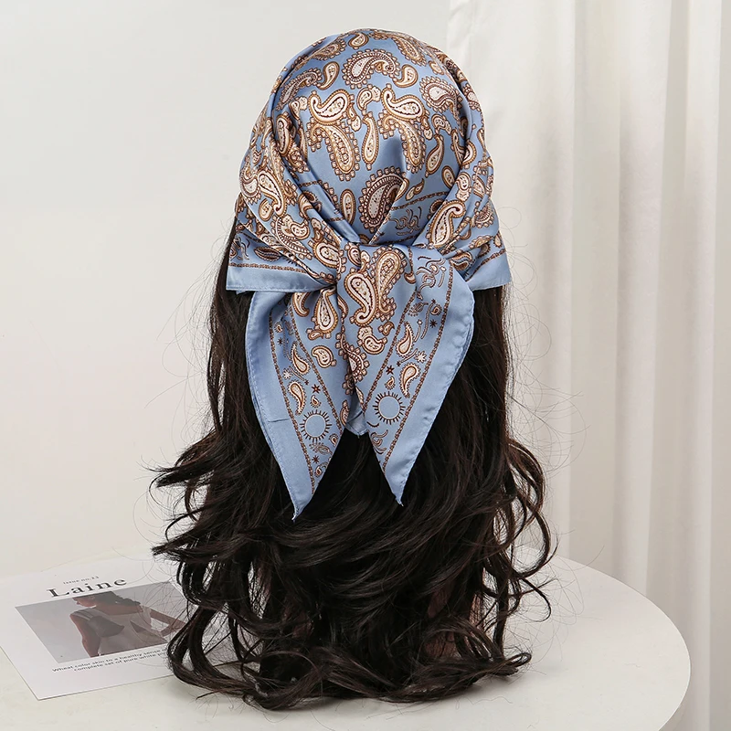  Bohemian Style Floral Print Women’s Square Silk Scarf Satin Head Wrap Tropical Leaf Flower Design Scarves Bandana Hijab