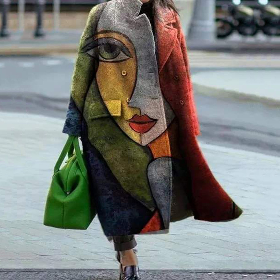  Women's Fashion Temperament Pure Color Lapel Loose Woolen Coat