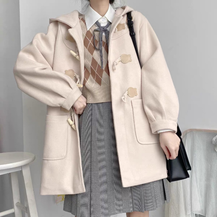  Mid-length Hooded Woolen Coat Women