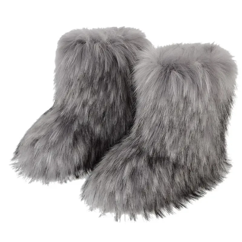  Winter Shoe Women's Winter Fluffy Faux Fox Fur Boots Woman Plush Warm Snow Boots Luxury Footwear Girls' Furry Fur Bottes Fashion