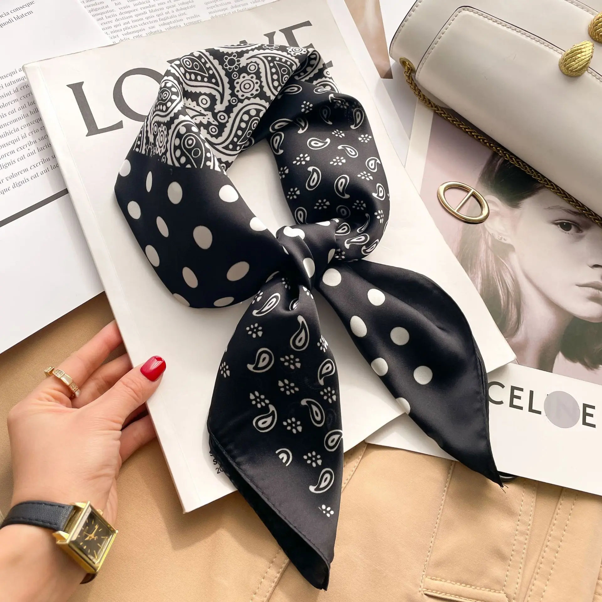  Luxury Silk Scarf Neckerchief Women's Silk Square Scarf Purse Scarf for Women Designer Silk Headscarf SJ01