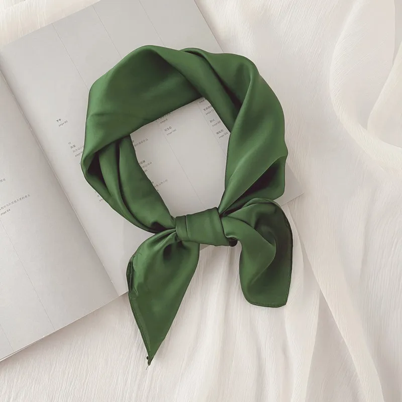  Luxury Solid 70*70cm Silk Square Scarf Women Soft Satin Hairband Neckerchief Tie Female Headband Foulard Bag Ribbon Gift