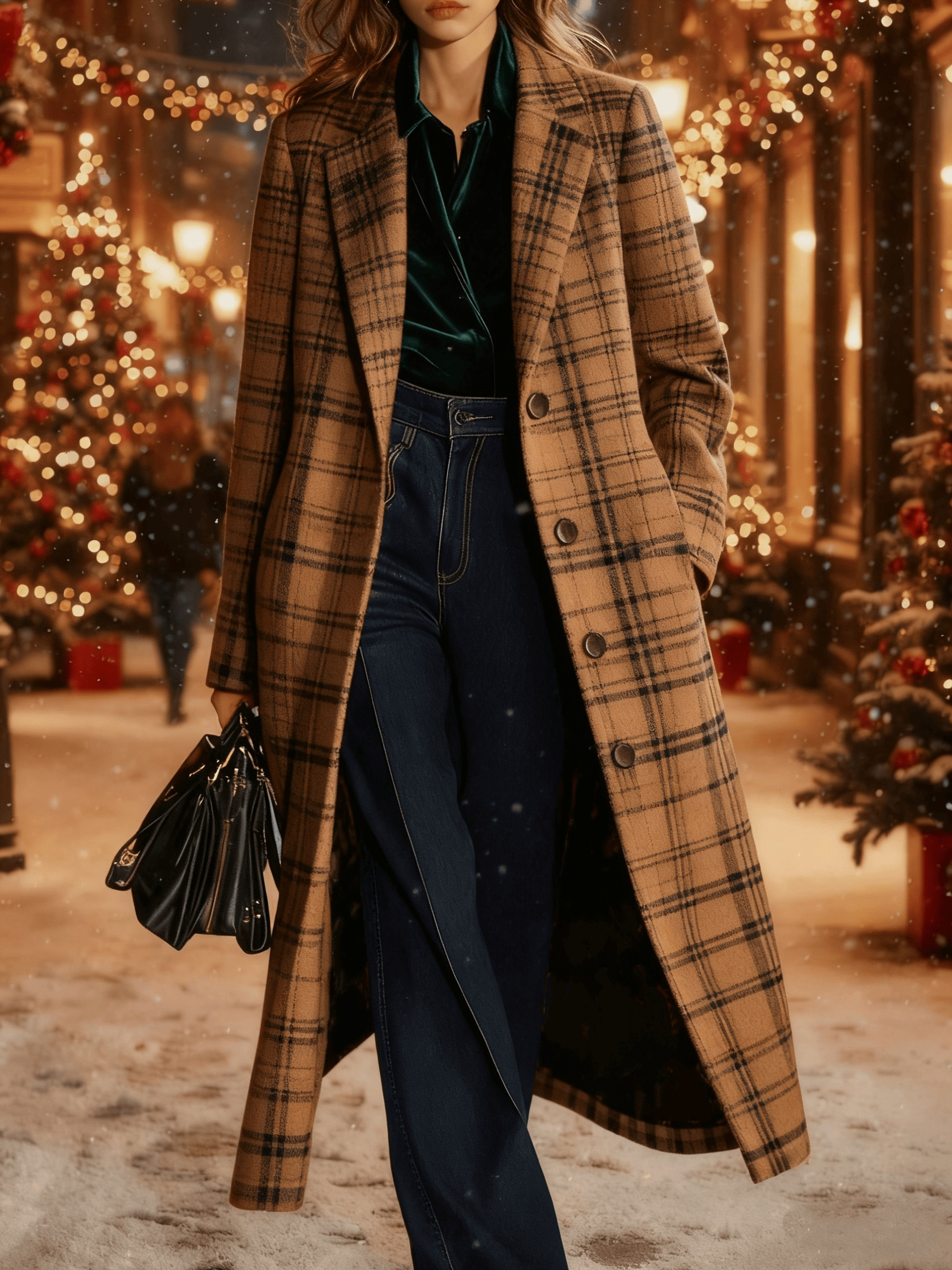  Casual Loose-fitting Retro Plaid Mid-length Coat