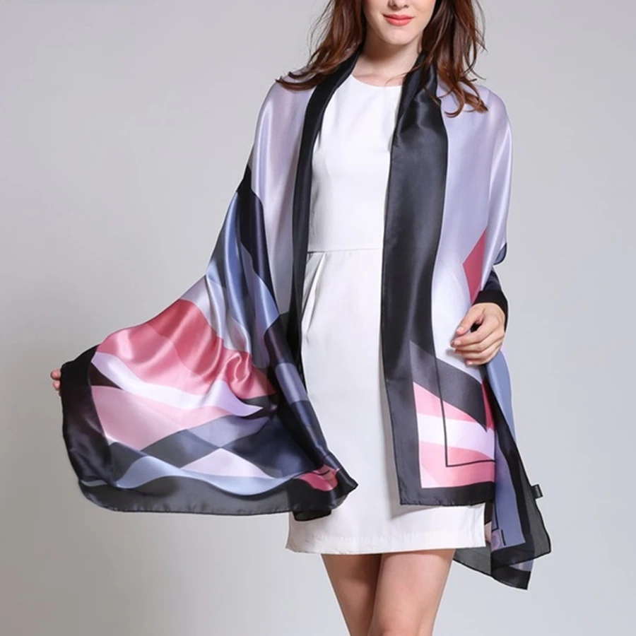  100% Natural Silk Scarf Women Luxury Brand Digital Print Flowers Silk Pashmina Shawl Female Long Bandana Foulard 2020 Oversize