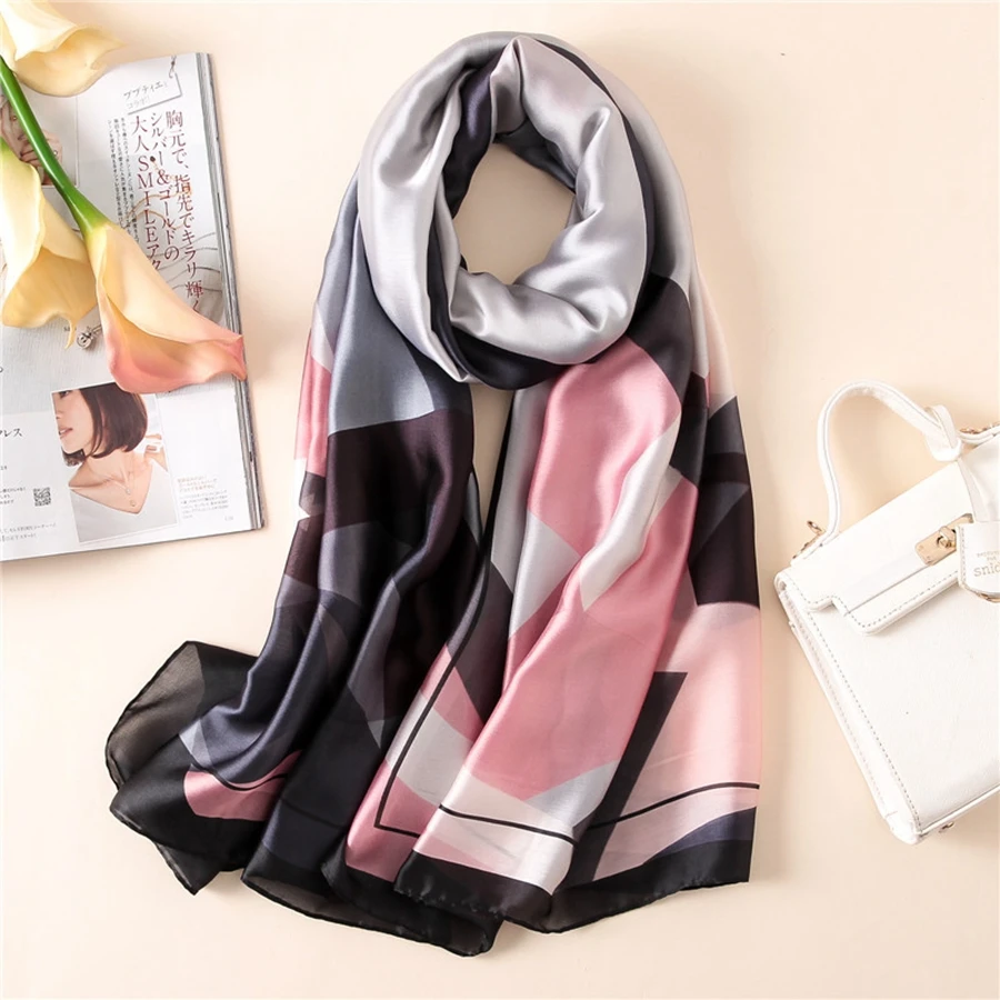  100% Natural Silk Scarf Women Luxury Brand Digital Print Flowers Silk Pashmina Shawl Female Long Bandana Foulard 2020 Oversize