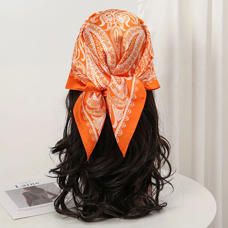  Bohemian Style Floral Print Women’s Square Silk Scarf Satin Head Wrap Tropical Leaf Flower Design Scarves Bandana Hijab