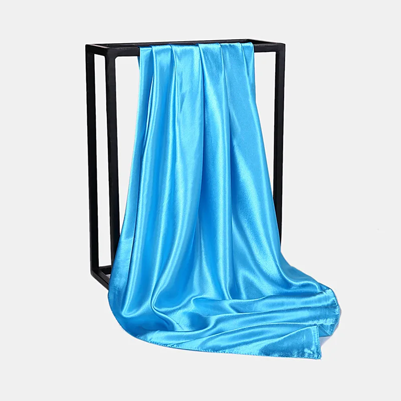  HUISHI Satin Scarf Solid Colors Neckerchief Hijab Scarf For Women Silk Satin Headband Hair Scarves 90cm Square Shawls For Lady
