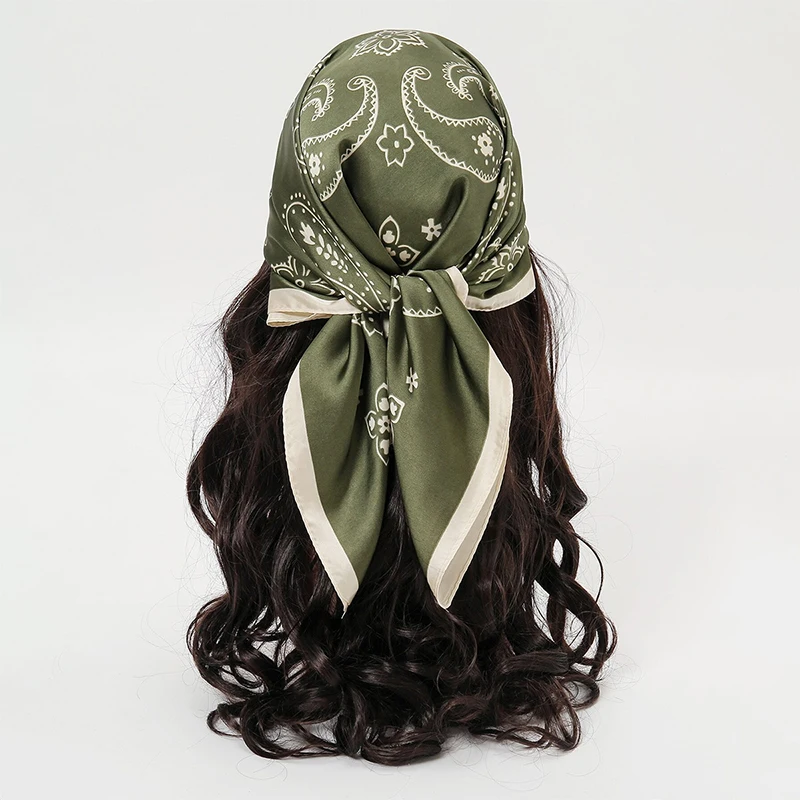  Bohemian Style Floral Print Women’s Square Silk Scarf Satin Head Wrap Tropical Leaf Flower Design Scarves Bandana Hijab