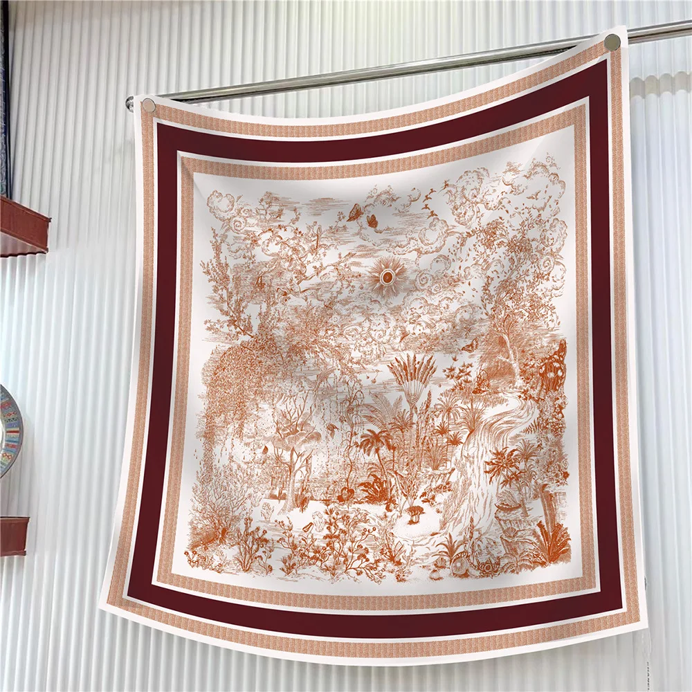  90cm Brand Square Scarf Women Fashion Floral Twill Silk Scarf Shawl Hijab Luxury Bandana Foulard Neckerchief Head Scarf For Lady
