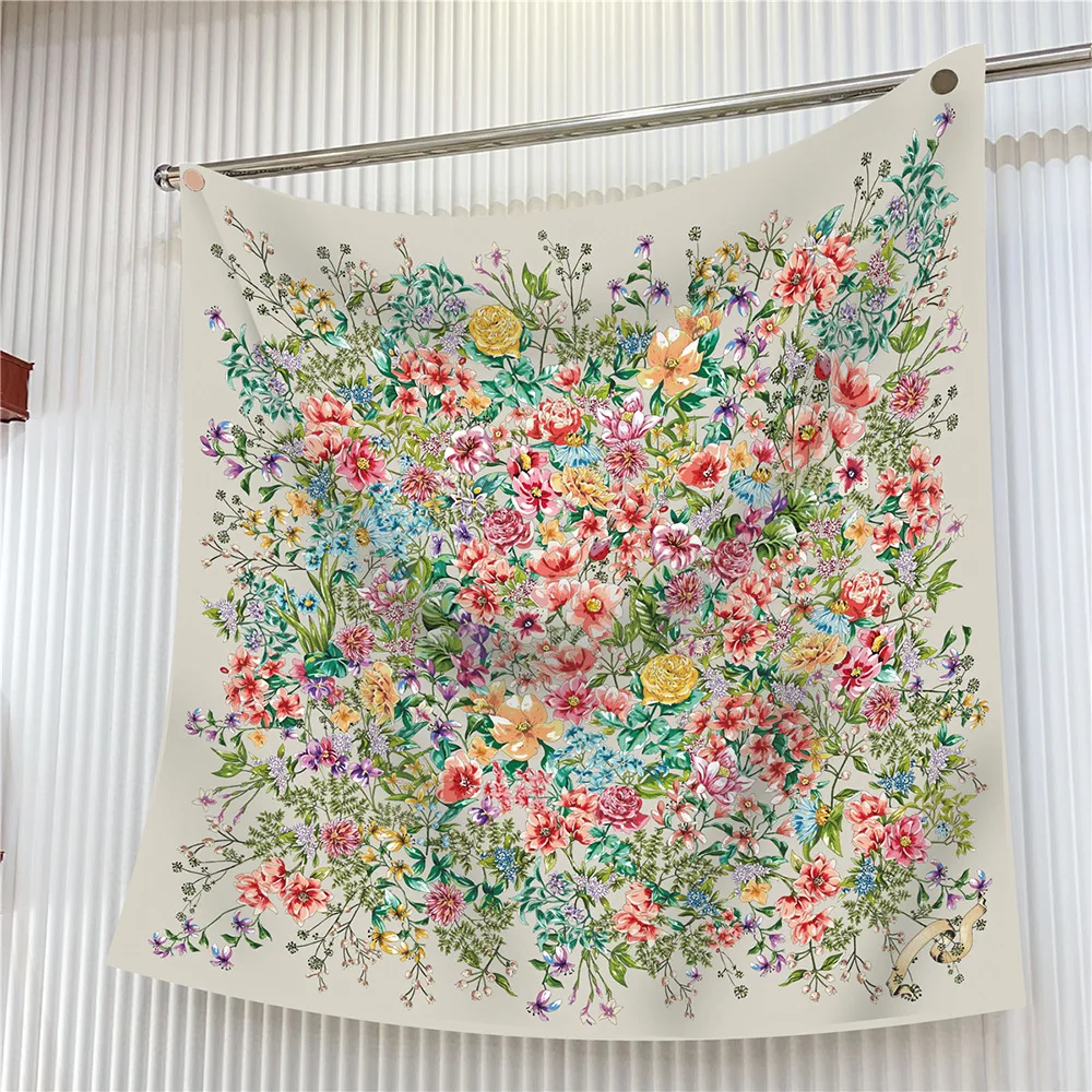  90cm Brand Square Scarf Women Fashion Floral Twill Silk Scarf Shawl Hijab Luxury Bandana Foulard Neckerchief Head Scarf For Lady