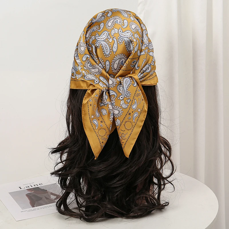  Bohemian Style Floral Print Women’s Square Silk Scarf Satin Head Wrap Tropical Leaf Flower Design Scarves Bandana Hijab