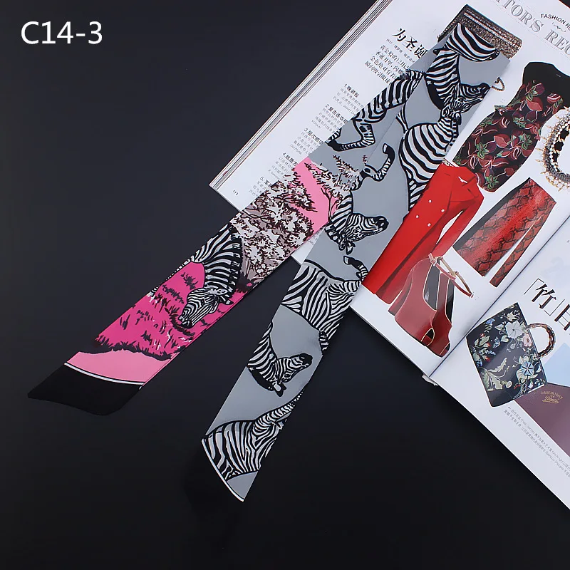  Women's Fashion Twill Ribbon Silk Scarf Versatile Zebra Women's Decorative Small Silk Scarf Bundle Bag Handle Hair Band Handle