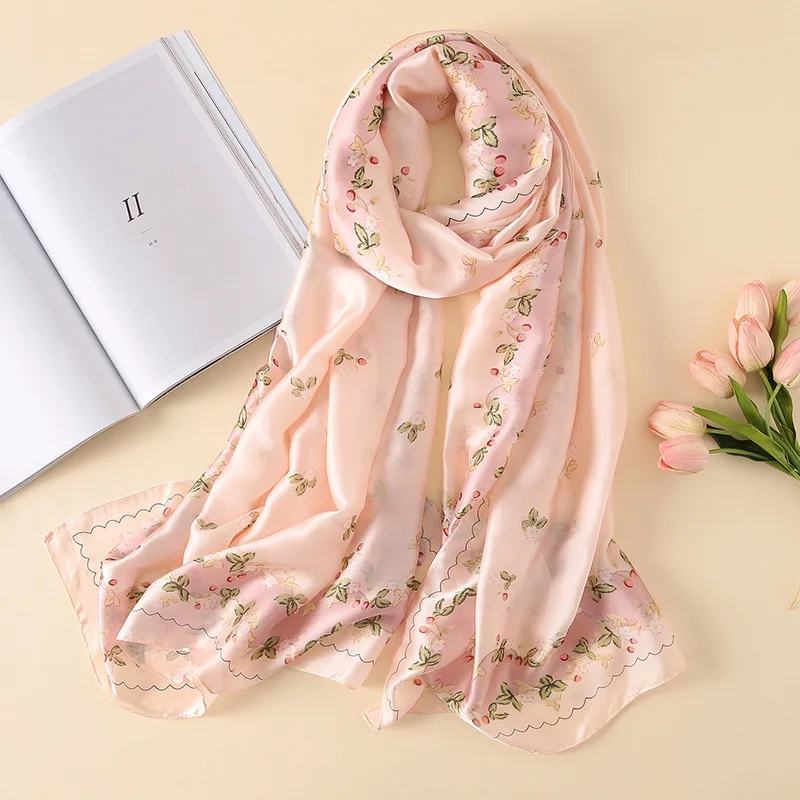  100% Natural Silk Scarf Women Luxury Brand Digital Print Flowers Silk Pashmina Shawl Female Long Bandana Foulard 2020 Oversize