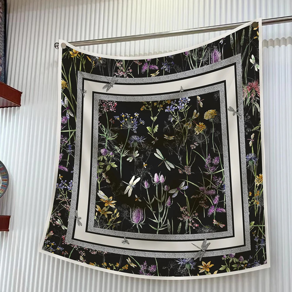  90cm Brand Square Scarf Women Fashion Floral Twill Silk Scarf Shawl Hijab Luxury Bandana Foulard Neckerchief Head Scarf For Lady