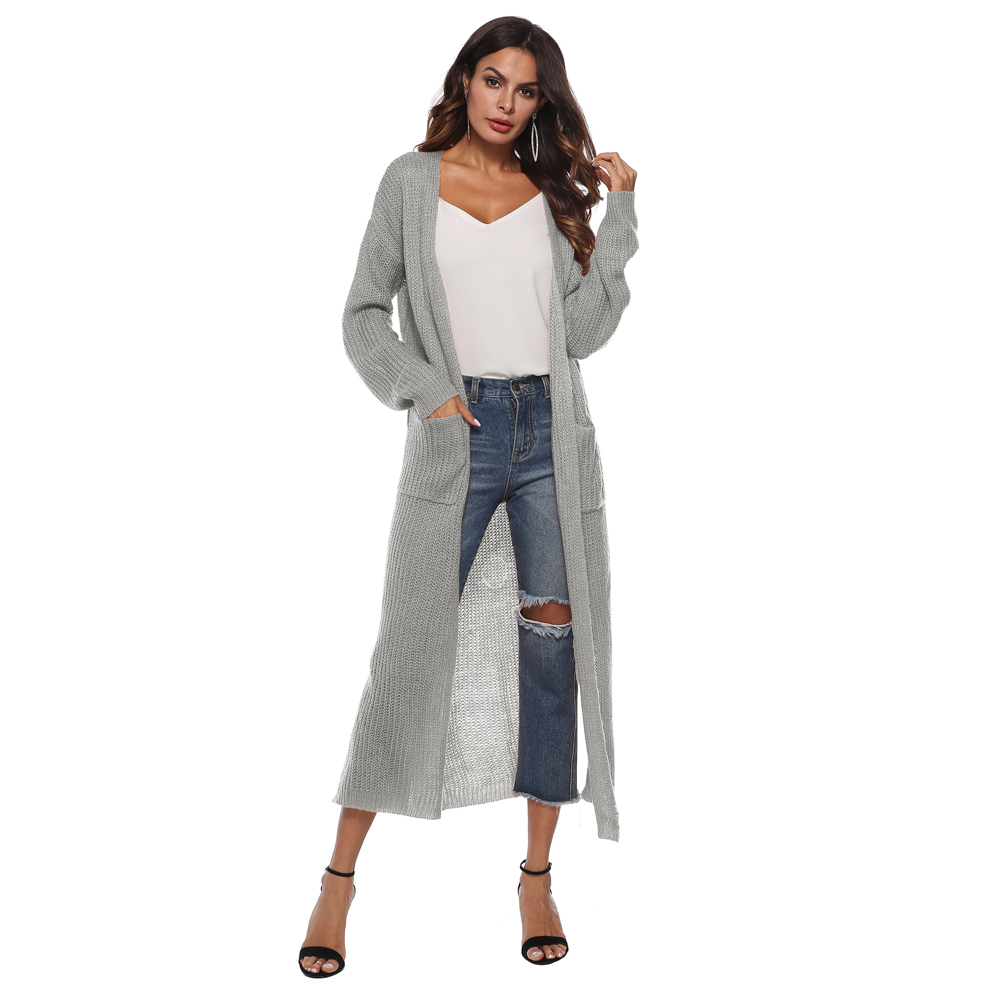  Women's Cardigan Sweater With Large Pockets Cardigan Sweater Long Thin Coat