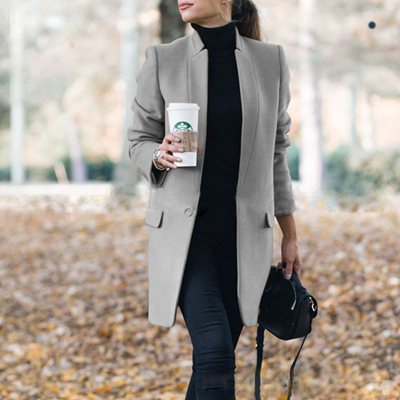  Ladies Stand-collar Slim-fit Woolen Coat