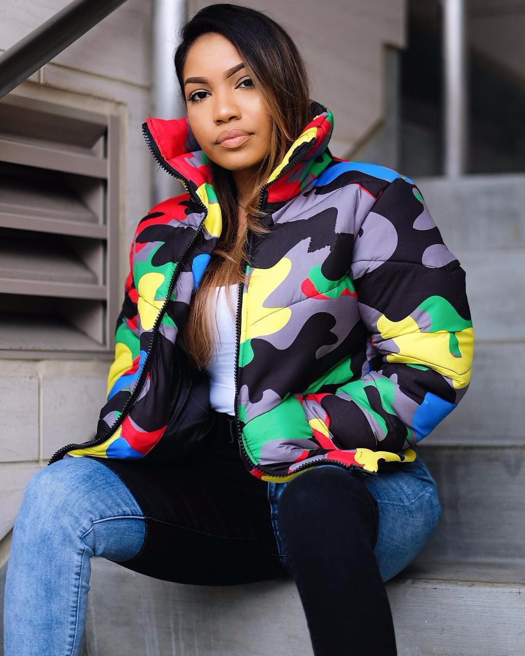  Camouflage print cotton coat