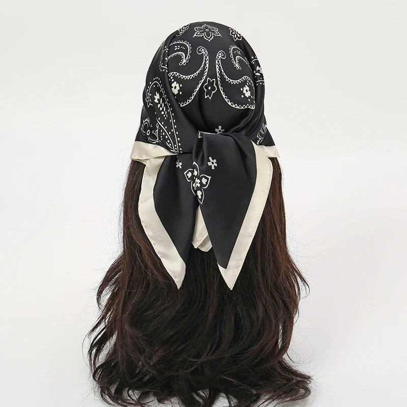  Bohemian Style Floral Print Women’s Square Silk Scarf Satin Head Wrap Tropical Leaf Flower Design Scarves Bandana Hijab