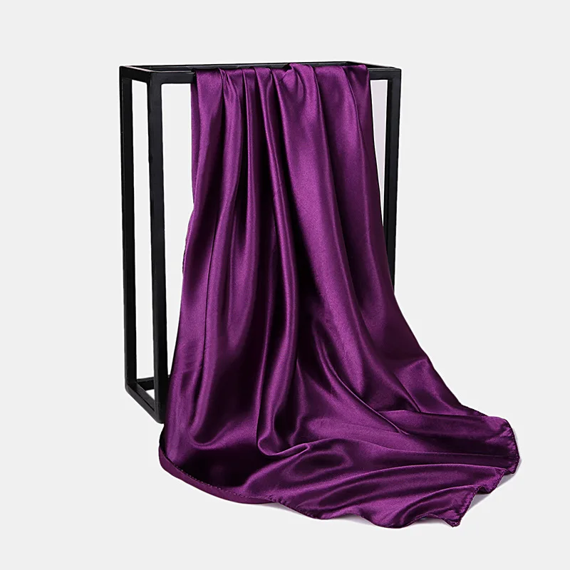  HUISHI Satin Scarf Solid Colors Neckerchief Hijab Scarf For Women Silk Satin Headband Hair Scarves 90cm Square Shawls For Lady