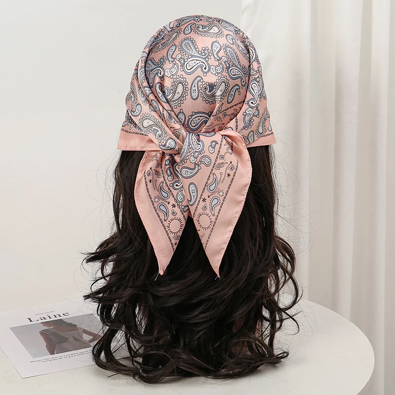  Bohemian Style Floral Print Women’s Square Silk Scarf Satin Head Wrap Tropical Leaf Flower Design Scarves Bandana Hijab
