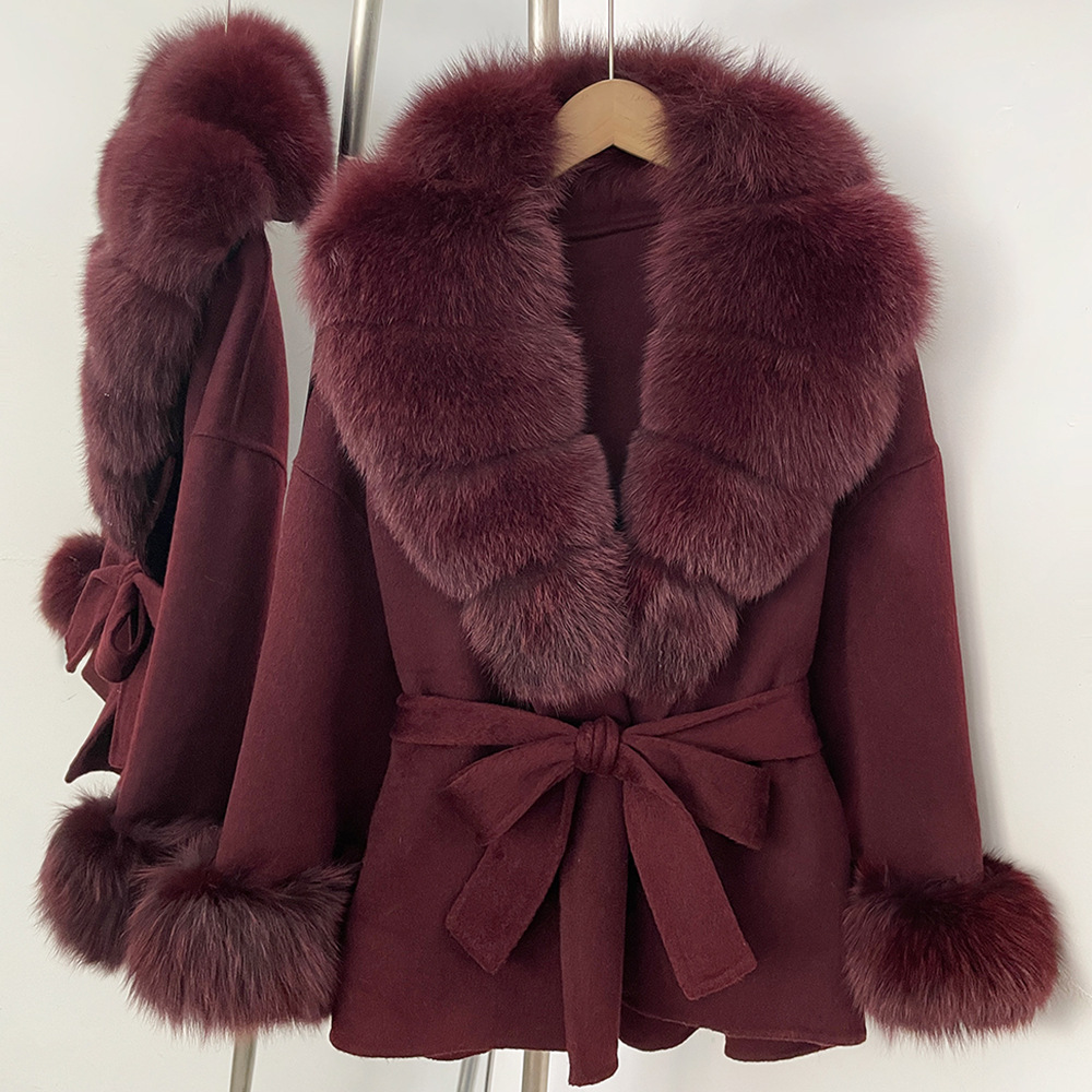 Wine Red With Sleeve Fur