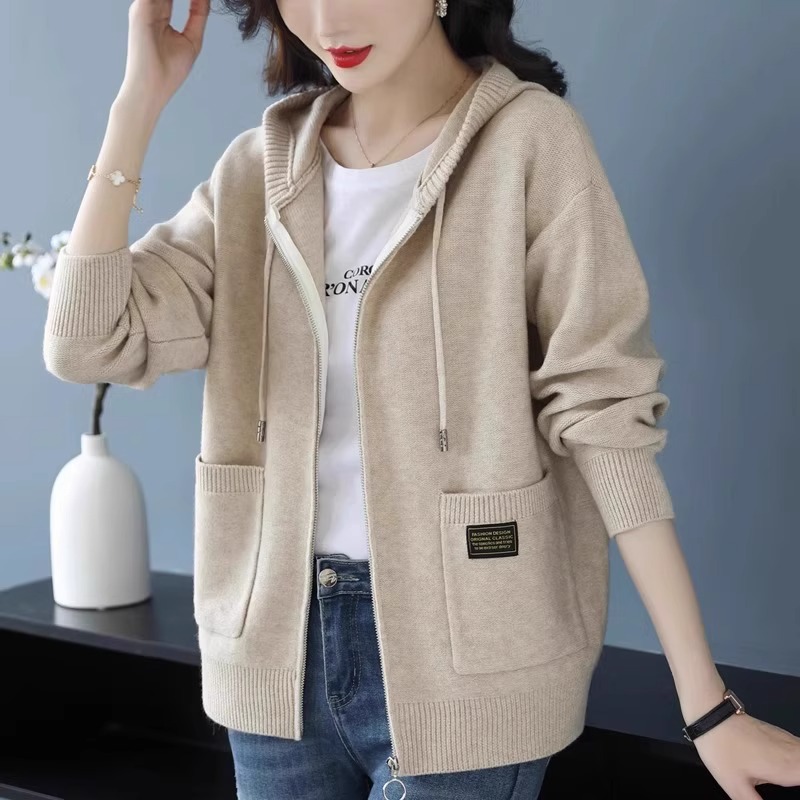  Knitwear Hooded Sweater Coat Women's Loose Zip Knitted Cardigan