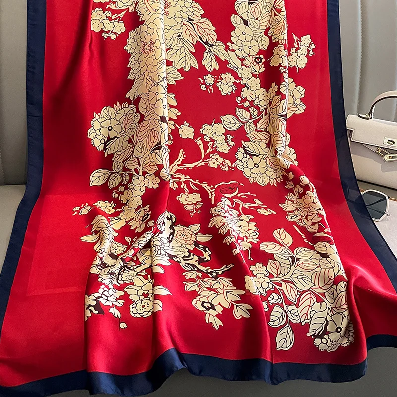  100% Natural Silk Scarf Women Luxury Brand Digital Print Flowers Silk Pashmina Shawl Female Long Bandana Foulard 2020 Oversize