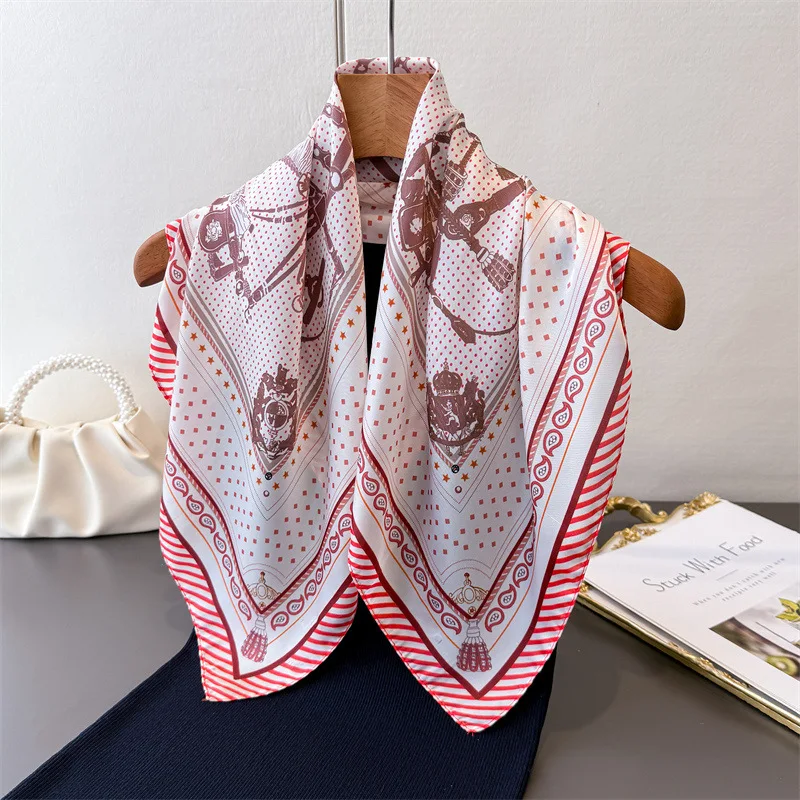  Luxury new summer thin sun protection pomegranate flower faux silk printed shawl scarf high-end neck wrap headscarf silk scarf