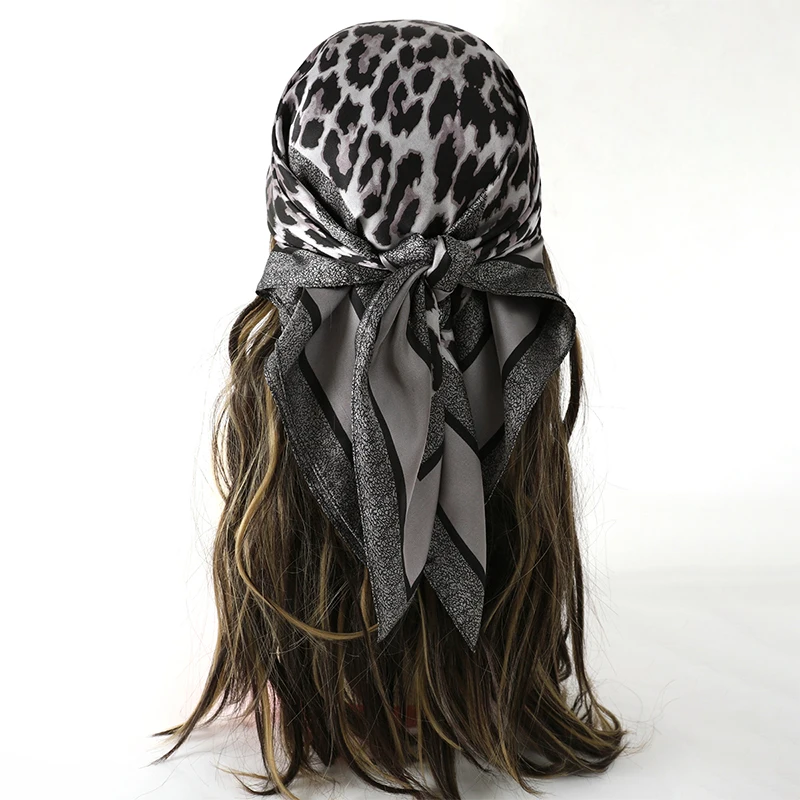  Bohemian Style Floral Print Women’s Square Silk Scarf Satin Head Wrap Tropical Leaf Flower Design Scarves Bandana Hijab