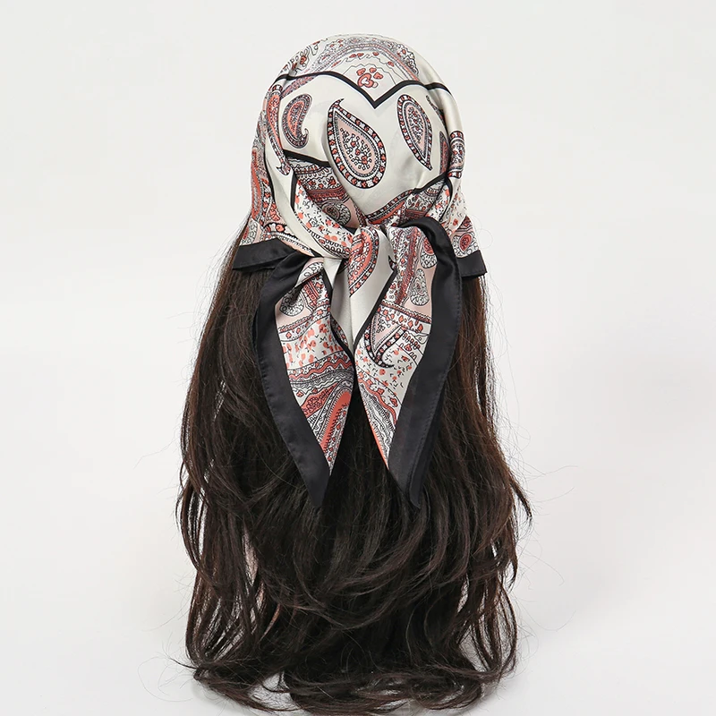  Bohemian Style Floral Print Women’s Square Silk Scarf Satin Head Wrap Tropical Leaf Flower Design Scarves Bandana Hijab