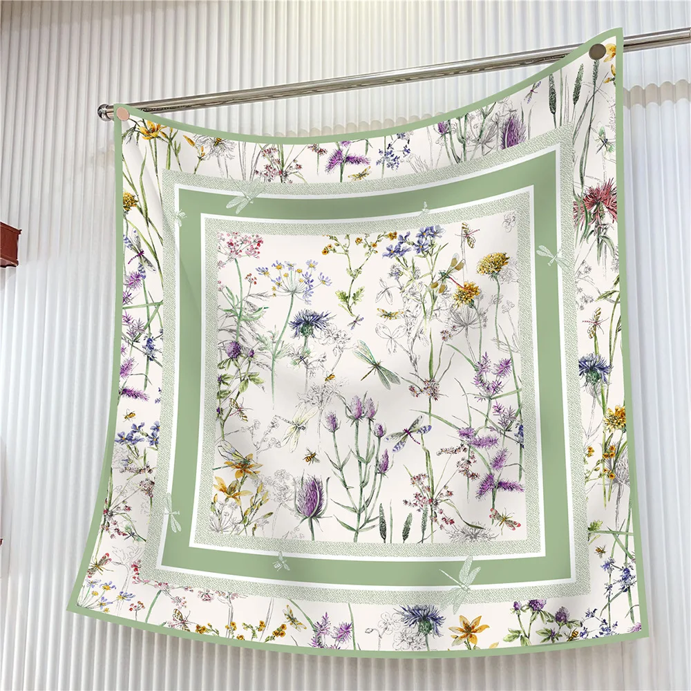  90cm Brand Square Scarf Women Fashion Floral Twill Silk Scarf Shawl Hijab Luxury Bandana Foulard Neckerchief Head Scarf For Lady