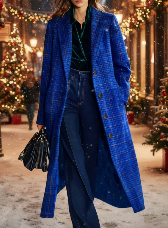  Casual Loose-fitting Retro Plaid Mid-length Coat