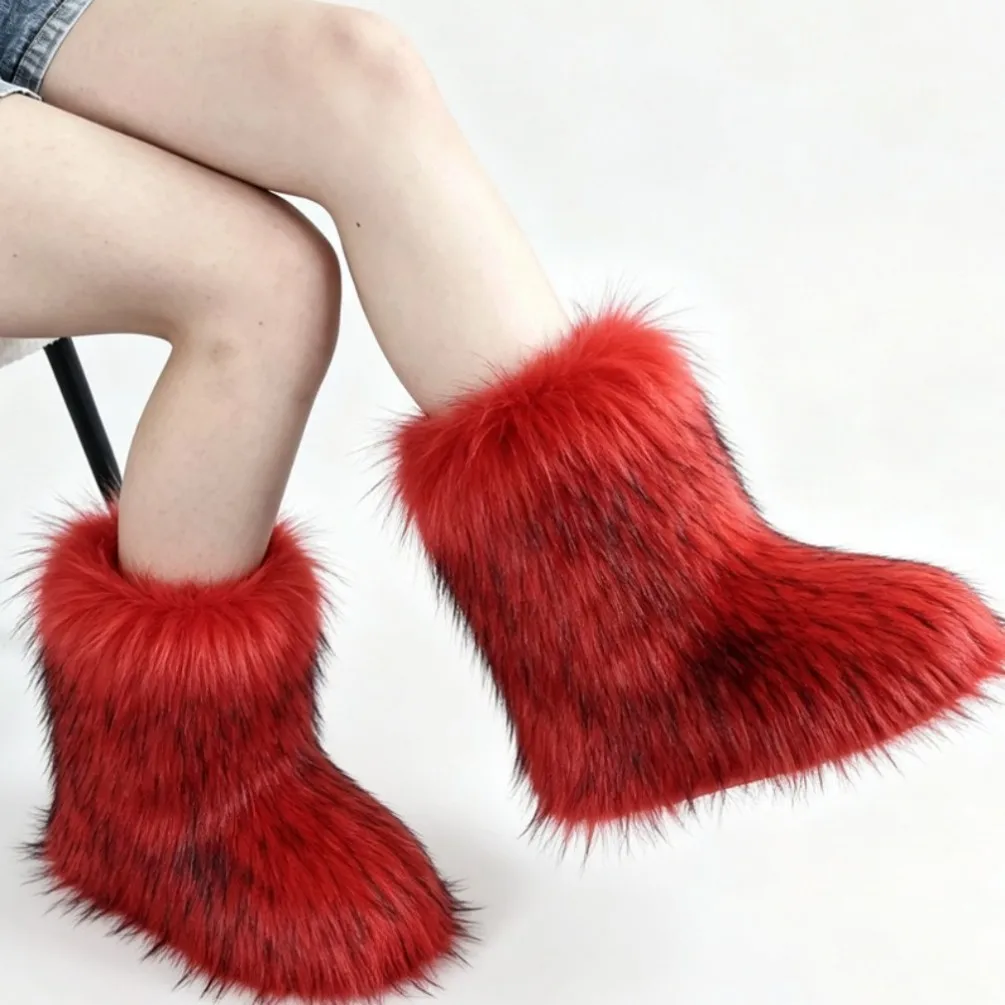  Winter Fluffy Women's Faux Fur Boots Plush Warm Woman Snow Boots 2026 Luxury Girls Furry Platform Boots Women's Ankle Boots
