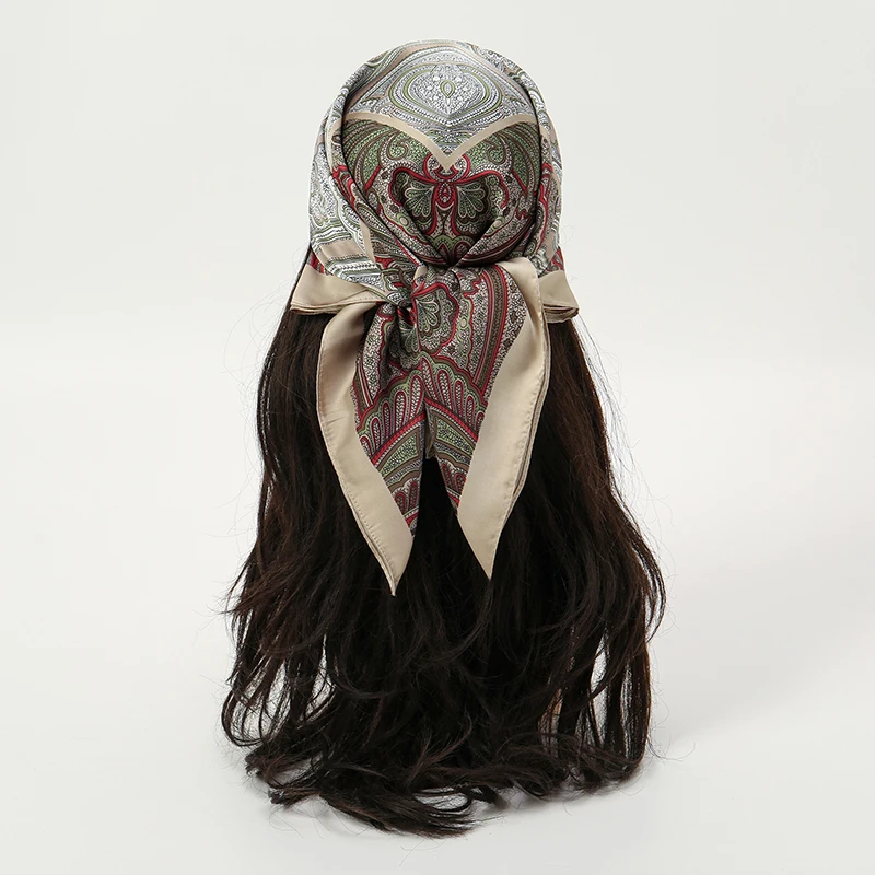  Bohemian Style Floral Print Women’s Square Silk Scarf Satin Head Wrap Tropical Leaf Flower Design Scarves Bandana Hijab