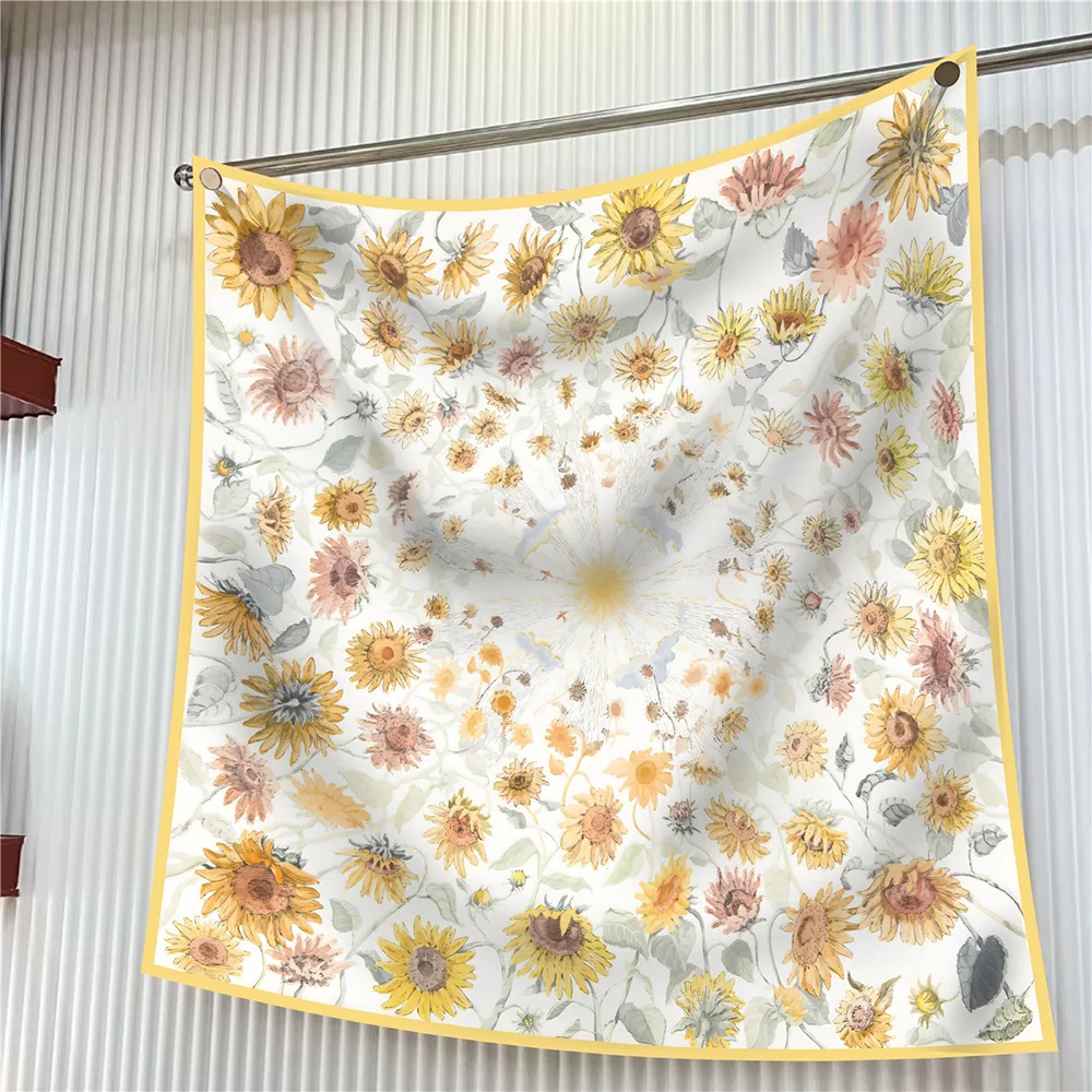  90cm Brand Square Scarf Women Fashion Floral Twill Silk Scarf Shawl Hijab Luxury Bandana Foulard Neckerchief Head Scarf For Lady