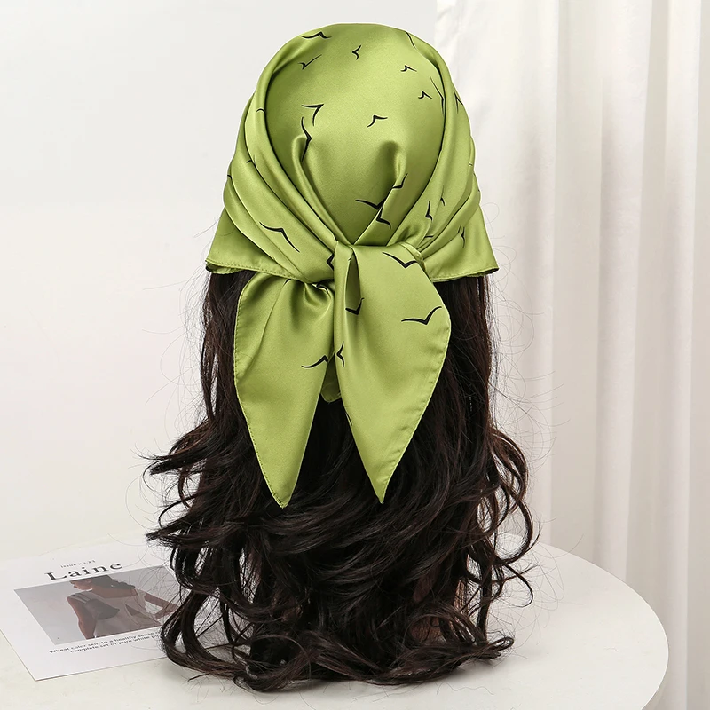  Bohemian Style Floral Print Women’s Square Silk Scarf Satin Head Wrap Tropical Leaf Flower Design Scarves Bandana Hijab