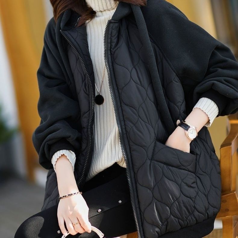  Hooded Stitching Down Thick Coat Cotton-padded Jacket