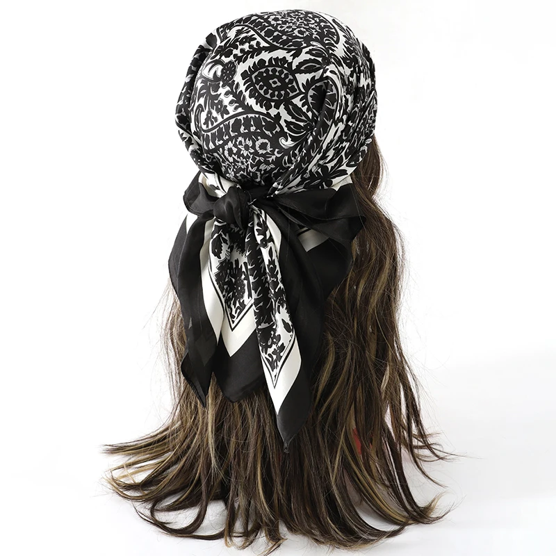  Bohemian Style Floral Print Women’s Square Silk Scarf Satin Head Wrap Tropical Leaf Flower Design Scarves Bandana Hijab