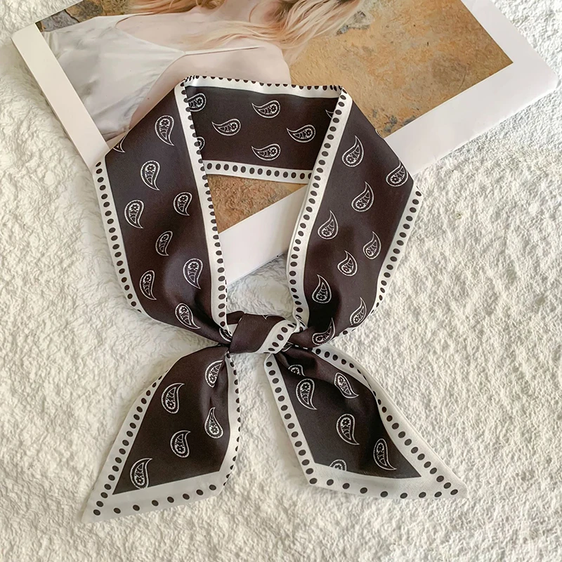  New Luxury Narrow Short Silk Scarf for Woman Skinny Scarves Paisley Hairband Small Bag Tie Hangbag Handle Ribbon Kerchief