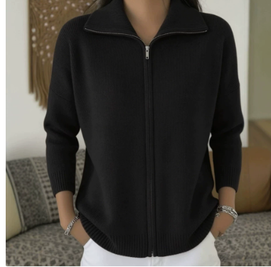  Zip-up Knitted Polo-neck Sweater Cardigan Coat