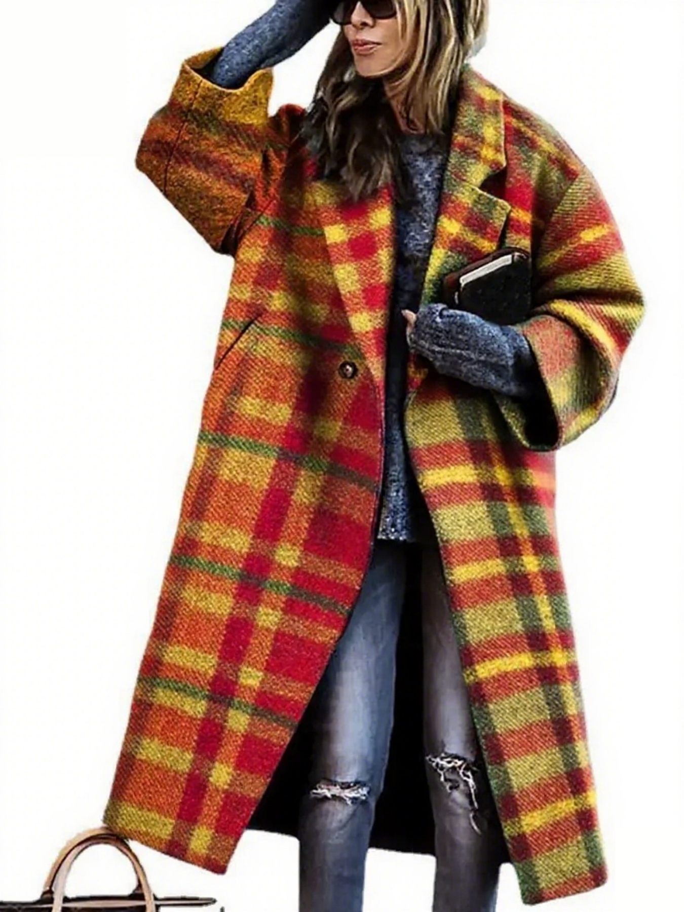  Women's Long Sleeve Lapel Jacket Printed Long Coat