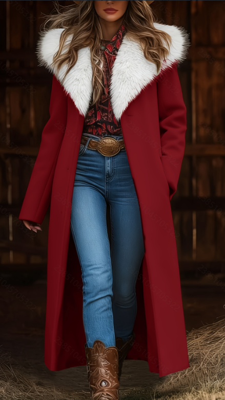  Fashion Retro Women's Coat, Warm Printed Long Coat