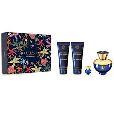 VERSACE GIFT/SET DYLAN BLUE POUR FEMME BY VERSACE 4 PCS. 3.4 EDP + 3.4 SG + 3.4 BL + 5ML MINI FOR WOMEN. DESIGNER:VERSAC By VERSACE For WOMEN (Fragrance)