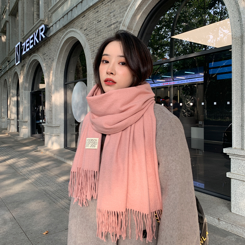  250g Solid Color Artificial Cashmere Scarf Thickened Warm Tassel Monochrome Shawl