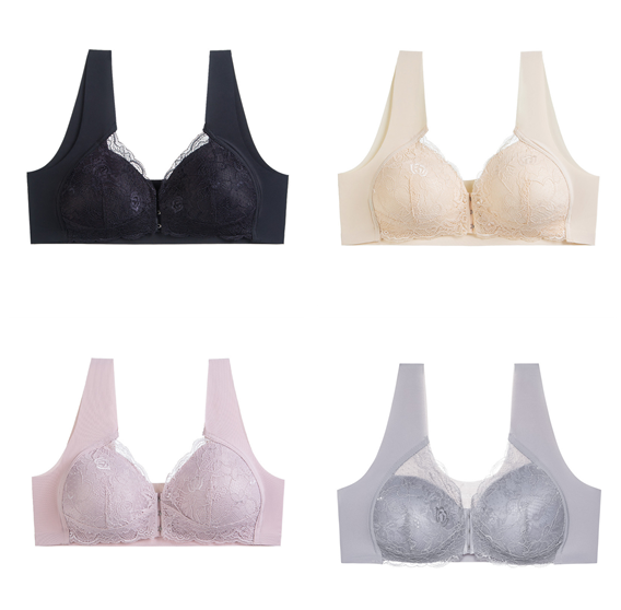  Women's Front Button Lace Bra Without Steel Ring