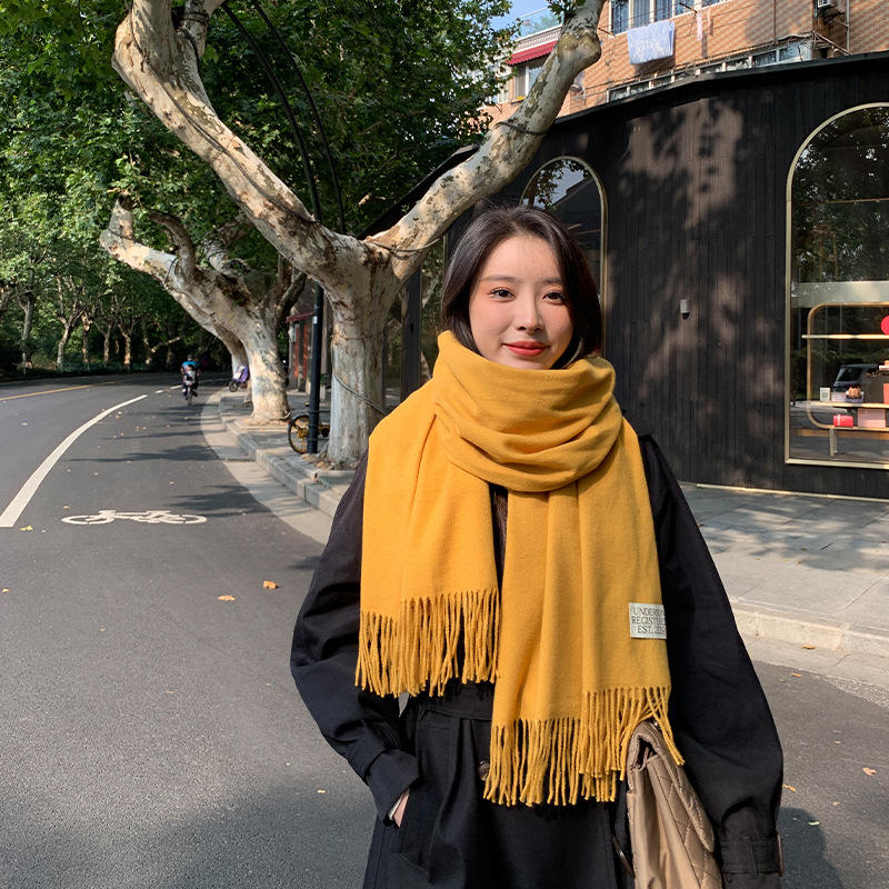  250g Solid Color Artificial Cashmere Scarf Thickened Warm Tassel Monochrome Shawl
