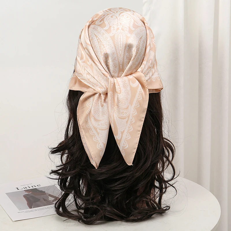  Bohemian Style Floral Print Women’s Square Silk Scarf Satin Head Wrap Tropical Leaf Flower Design Scarves Bandana Hijab