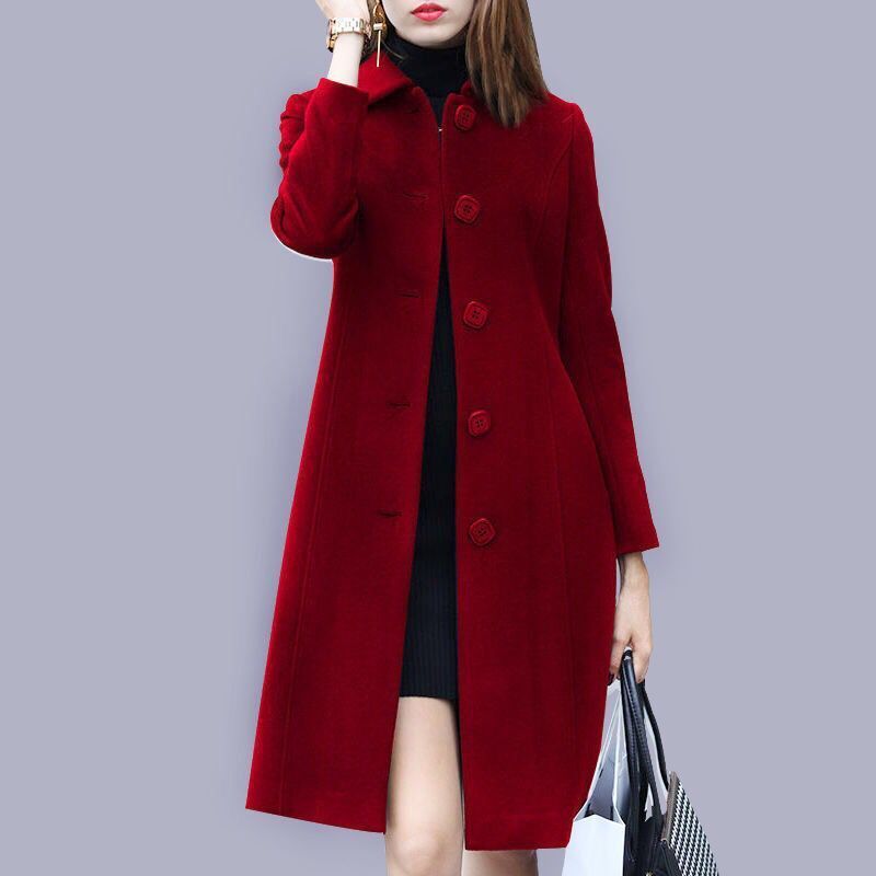  Mid-length Hepburn Style Slim Slim Woolen Coat