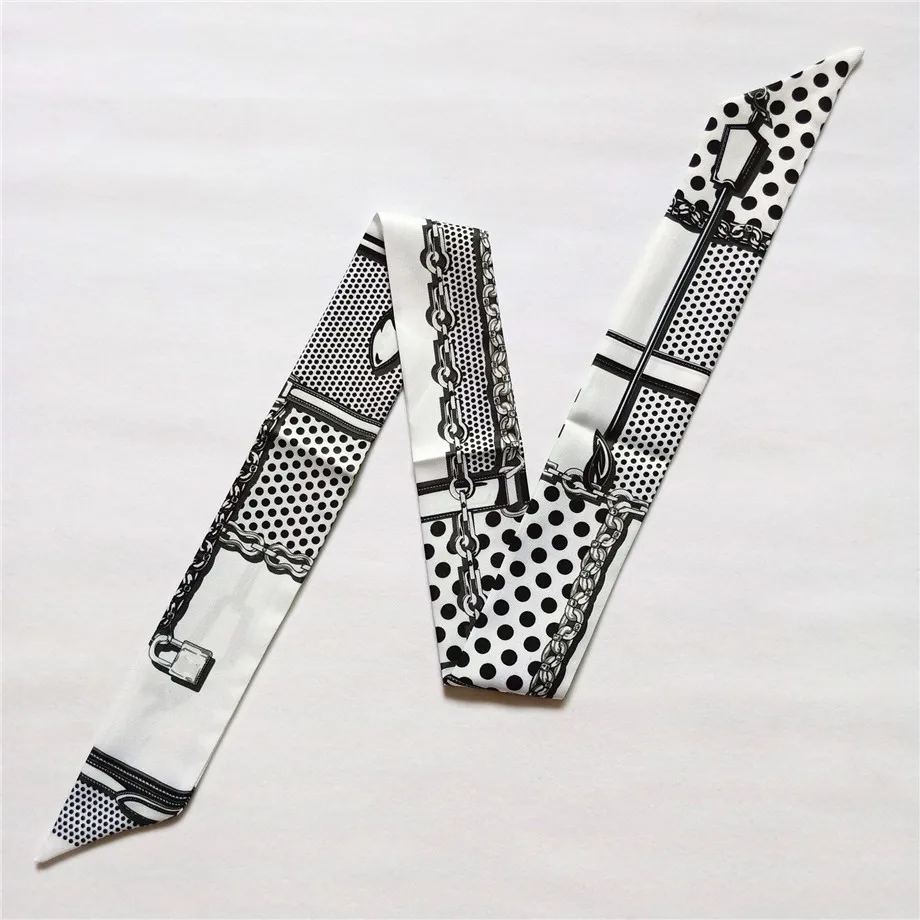  Skinny Silk Scarf 2023 New Design Luxury Brand Bag Scarf For Women Plaid Dot Chain Head Scarf Long Handle Bag Scarves Wraps