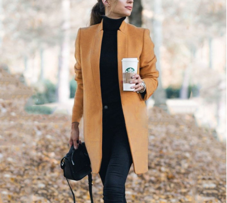  Ladies Stand-collar Slim-fit Woolen Coat